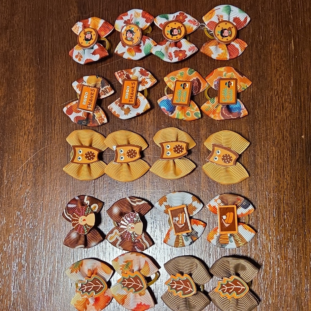 20 PIECE CUTE FALL HAIR FUR SMALL BOWS THANKSGIVING OWL LEAVES DOG CAT PET BABY